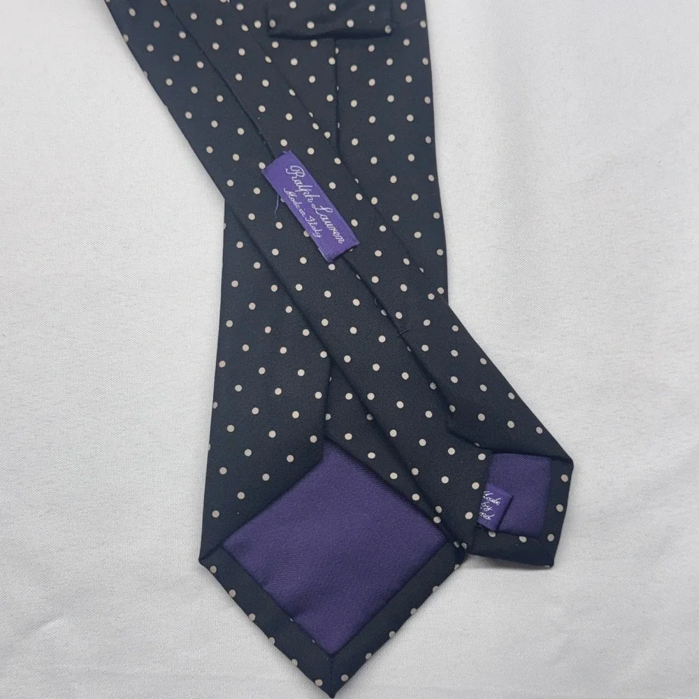 Ralph Lauren Purple Label Tie Men Black Polka Dot Silk Luxury Italian Classic